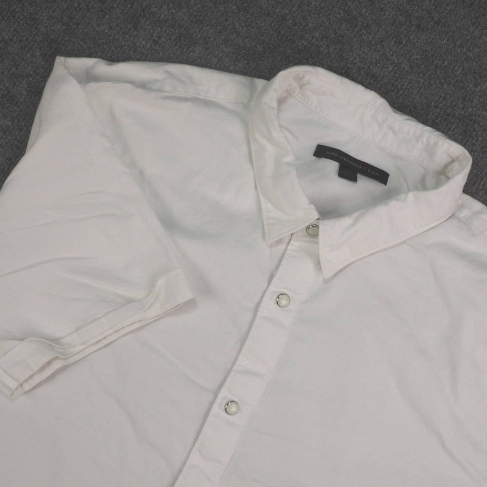 John Varvatos Shirt Mens Large Short Sleeve White Solid Casual Luxury FLAW
